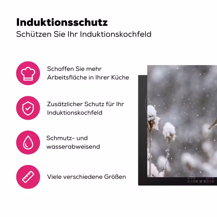 Roodborstje - Gedroogde bloem - Sneeuw - Winter - Vertederend Inductie beschermer vinyl 3mm klein -zzzzzzz-lf-ups