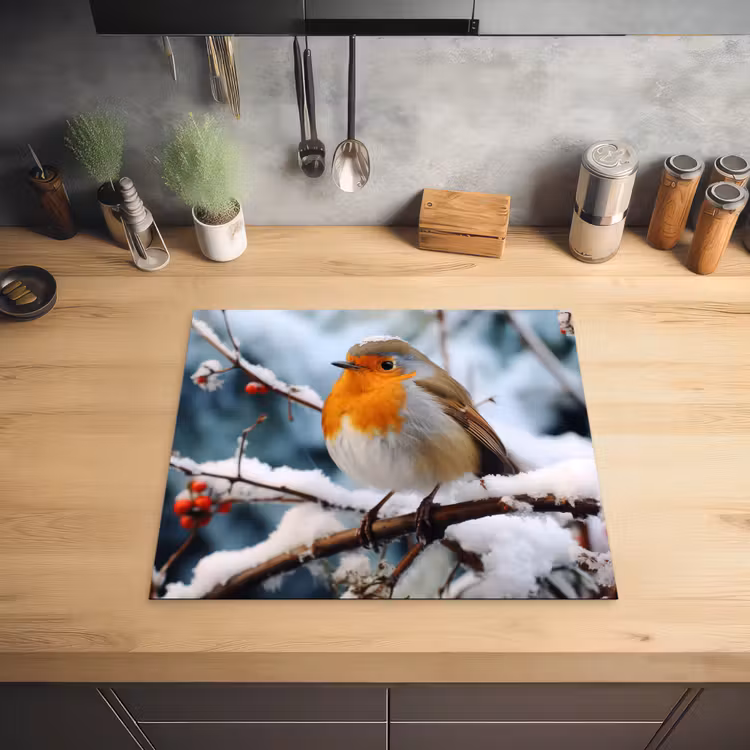 Roodborstje - Winter - Sneeuw - Vogel - Natuur Inductie beschermer vinyl 3mm middel -sfeer5