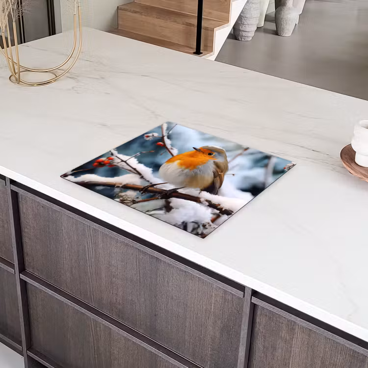 Roodborstje - Winter - Sneeuw - Vogel - Natuur Inductie beschermer vinyl 3mm middel -sfeer8