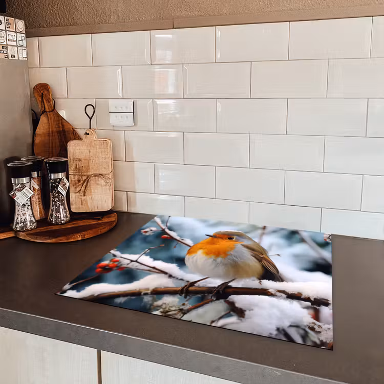 Roodborstje - Winter - Sneeuw - Vogel - Natuur Inductie beschermer vinyl 3mm middel -sfeer3