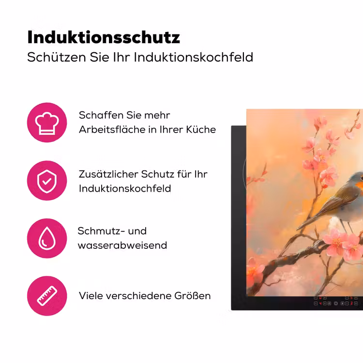 Roodborstjes - Sierlijk - Bloesemtak Inductie beschermer vinyl 3mm klein -zzzzzzz-lf-ups