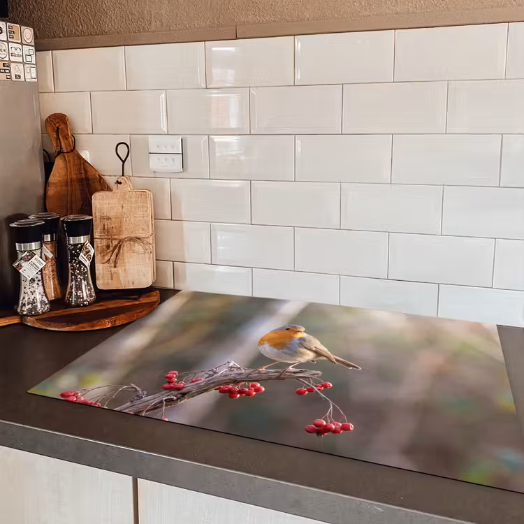 Roodborst - Tak - Bessen - Natuur Inductie beschermer vinyl 3mm klein -sfeer3