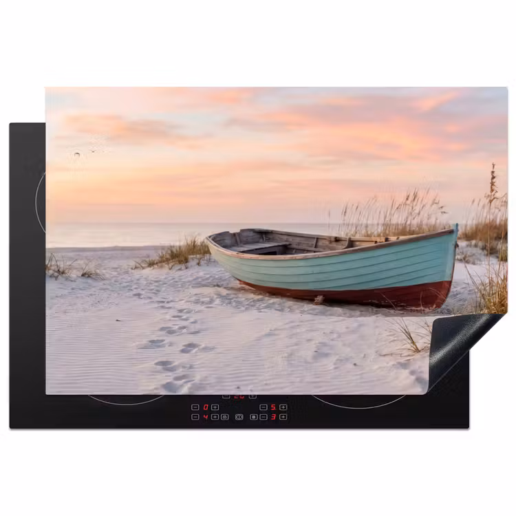 Rustiek - Roeiboot - Zandstrand Inductie beschermer vinyl 3mm klein -3d