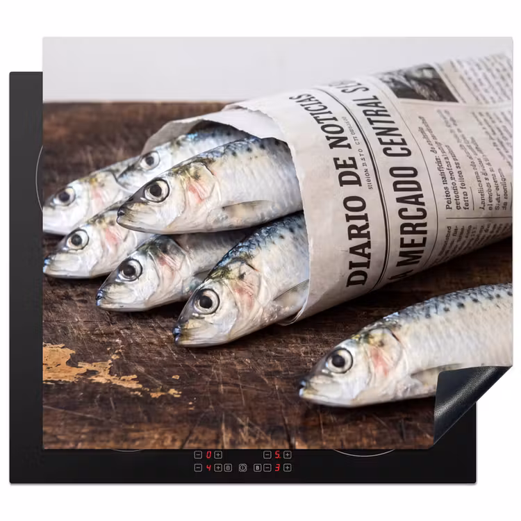 Herdabdeckplatte - Sardine – Zeitung – Schneidebrett - Sardientje - krant - snijplank Inductie beschermer vinyl 3mm middel