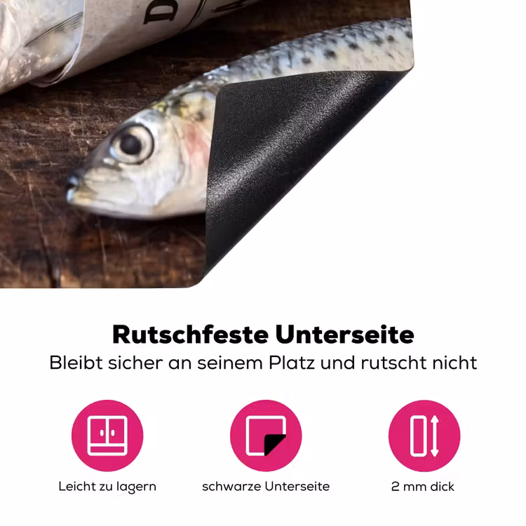 Herdabdeckplatte - Sardine – Zeitung – Schneidebrett - Sardientje - krant - snijplank Inductie beschermer vinyl 3mm middel