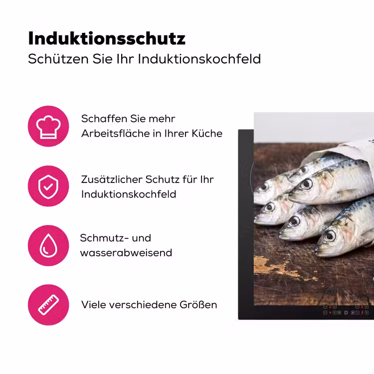 Herdabdeckplatte - Sardine – Zeitung – Schneidebrett - Sardientje - krant - snijplank Inductie beschermer vinyl 3mm middel