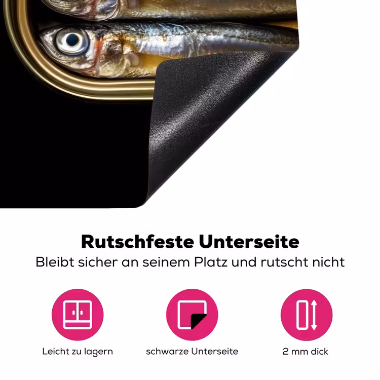 Sardines - Blik - Zwart - Vissen Inductie beschermer vinyl 3mm klein -zzzzzzz-lf-onderkant
