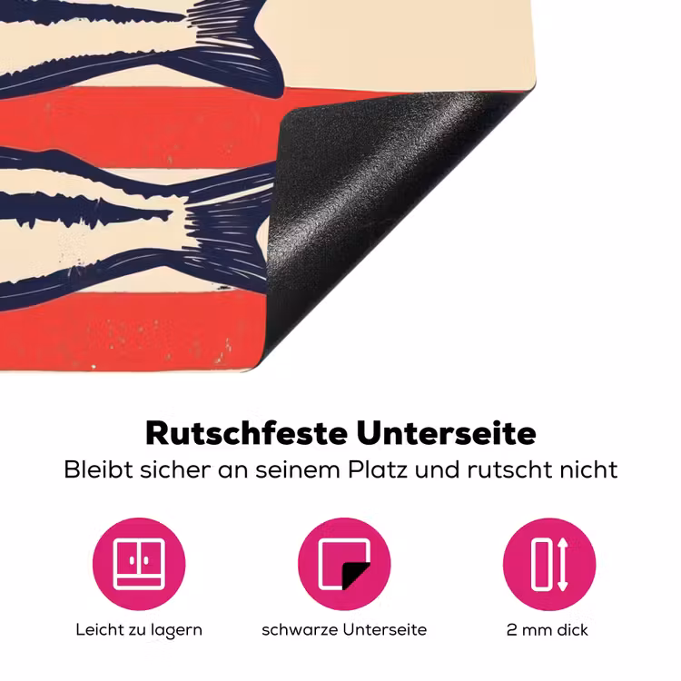 Sardines - Rood en beige strepen Inductie beschermer vinyl 3mm klein -zzzzzzz-lf-onderkant