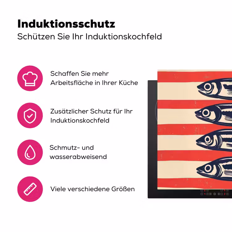 Sardines - Rood en beige strepen Inductie beschermer vinyl 3mm klein -zzzzzzz-lf-ups