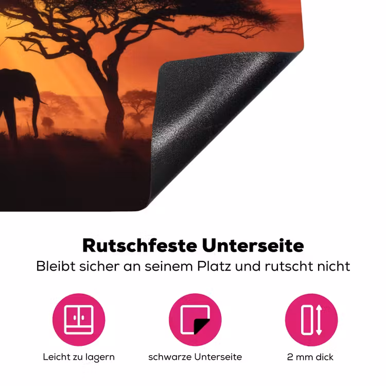 Savanne - Olifanten - Zonsondergang Inductie beschermer vinyl 3mm klein -zzzzzzz-lf-onderkant