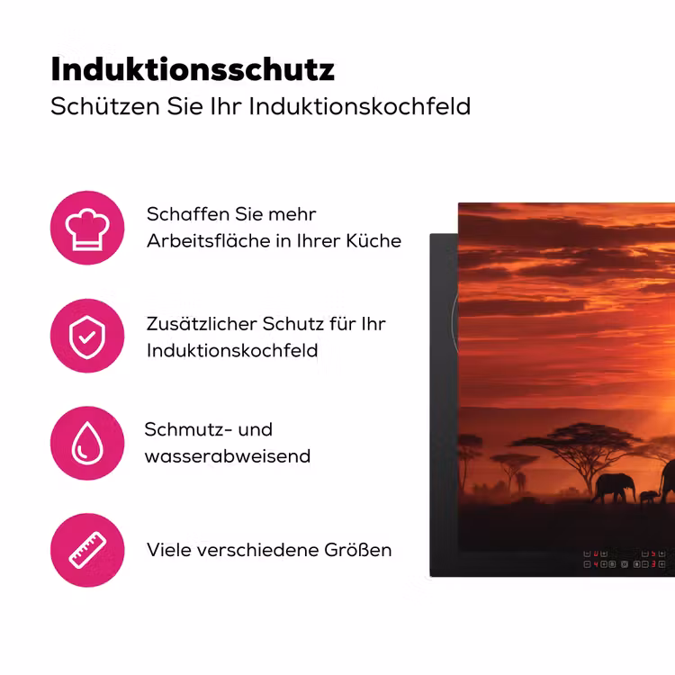 Savanne - Olifanten - Zonsondergang Inductie beschermer vinyl 3mm klein -zzzzzzz-lf-ups