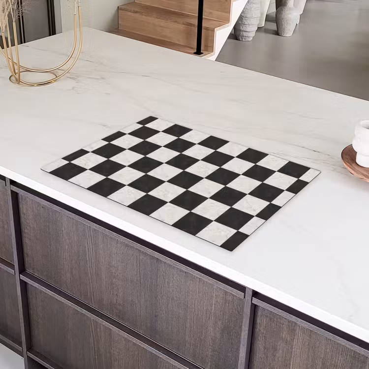 Dambord - Marmer - Zwart - Wit Inductie beschermer vinyl 3mm klein 276 -sfeer8
