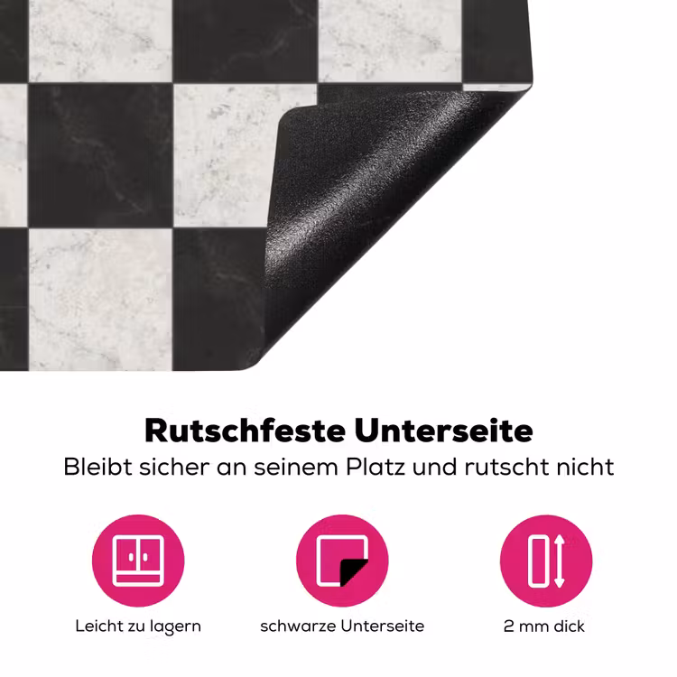 Dambord - Marmer - Zwart - Wit Inductie beschermer vinyl 3mm klein 276 -zzzzzzz-lf-onderkant