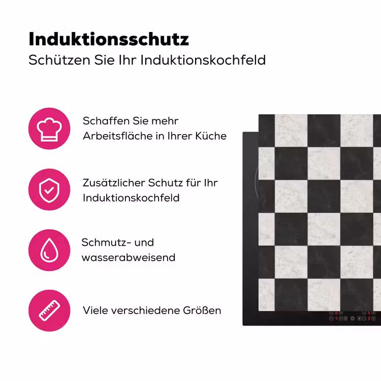 Dambord - Marmer - Zwart - Wit Inductie beschermer vinyl 3mm klein 276 -zzzzzzz-lf-ups