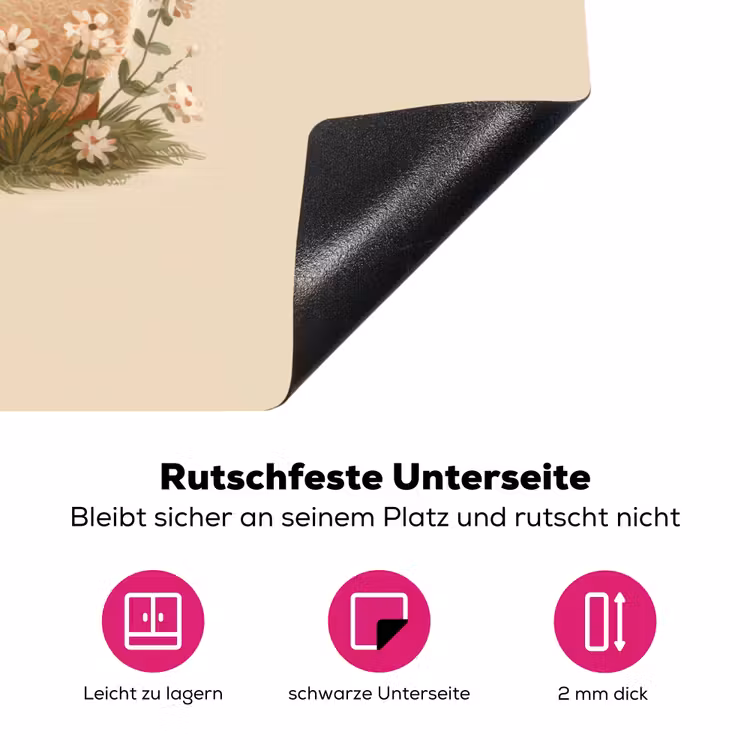 Schaap - Beige - Bloemen Inductie beschermer vinyl 3mm klein -zzzzzzz-lf-onderkant