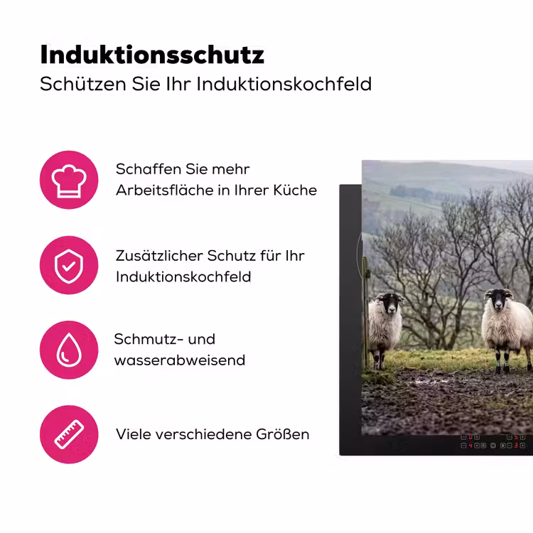 Schapen - Rij - Weide - Dieren - Platteland Inductie beschermer vinyl 3mm klein -zzzzzzz-lf-ups