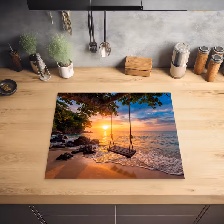 Schommel - Strand - Zonsondergang - Natuur - Oranje Inductie beschermer vinyl 3mm middel -sfeer5