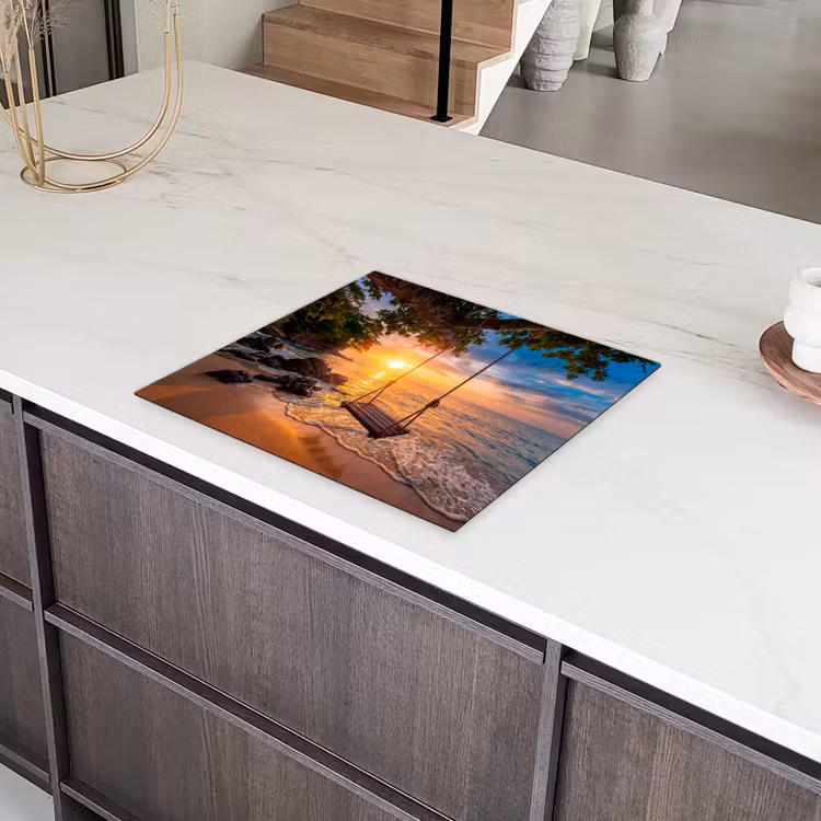 Schommel - Strand - Zonsondergang - Natuur - Oranje Inductie beschermer vinyl 3mm middel -sfeer8