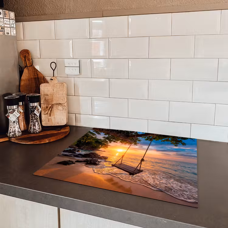 Schommel - Strand - Zonsondergang - Natuur - Oranje Inductie beschermer vinyl 3mm middel -sfeer3