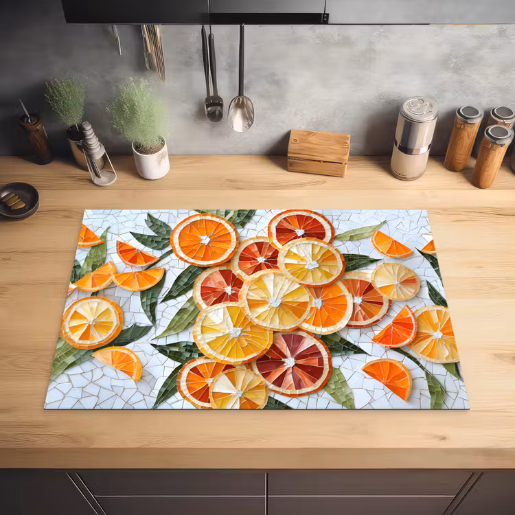 Schijfjes - Fruit - Oranje - Mozaïek Inductie beschermer vinyl 3mm klein -sfeer5