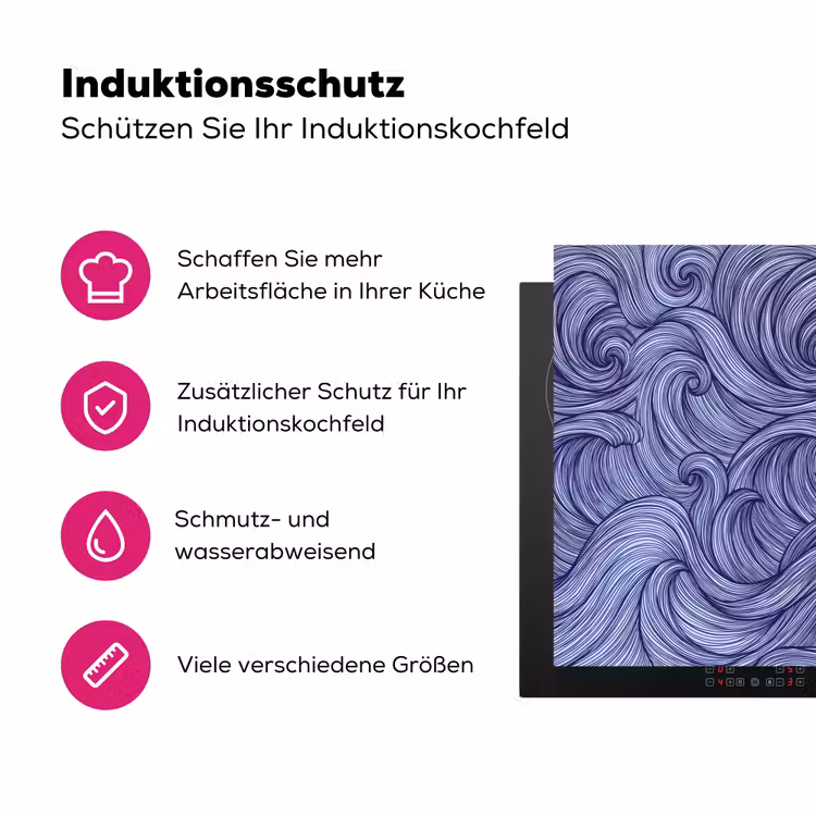 Schip - Golven - Zee - Illustratie - Blauw Inductie beschermer vinyl 3mm klein -zzzzzzz-lf-ups