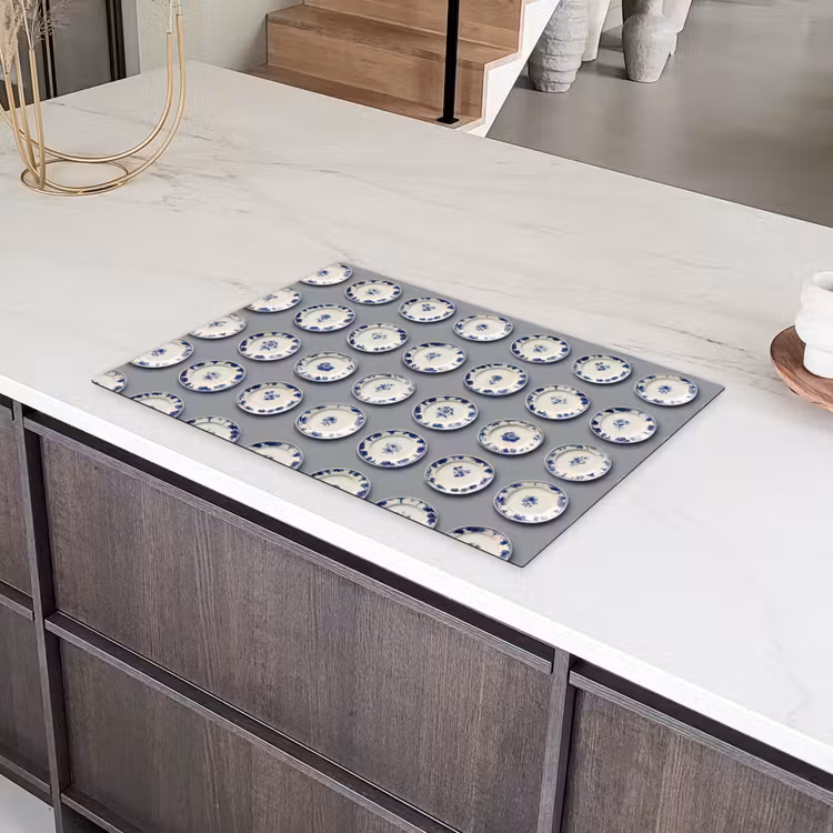 Borden - Bloemen - Blauw - Wit Inductie beschermer vinyl 3mm klein 276 -sfeer8