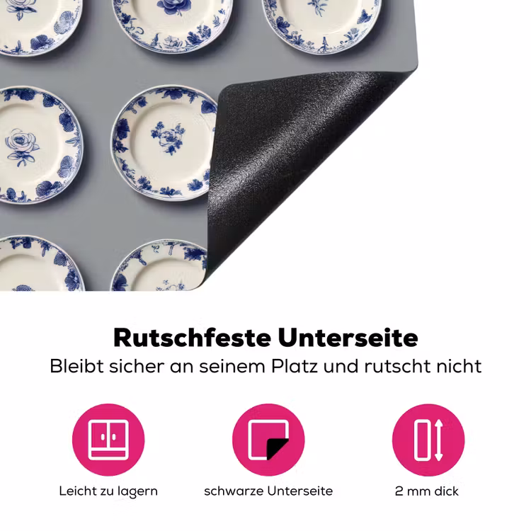 Borden - Bloemen - Blauw - Wit Inductie beschermer vinyl 3mm klein 276 -zzzzzzz-lf-onderkant