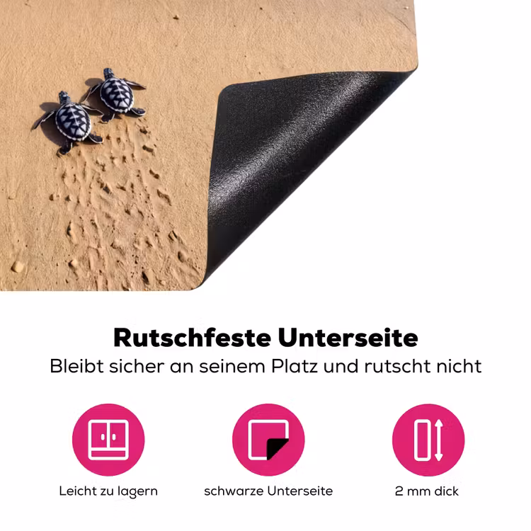 Schildpad - Jong - Strand - Oceaan - Blauw Inductie beschermer vinyl 3mm middel -zzzzzzz-lf-onderkant