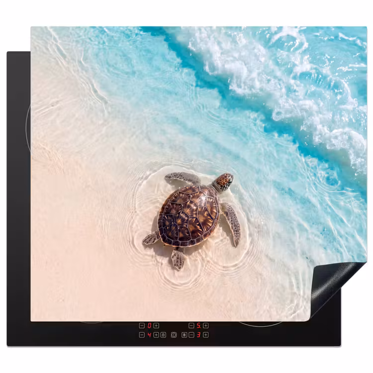Schildpad - Helder water - Strand - Dieren - Natuur Inductie beschermer vinyl 3mm middel -3d