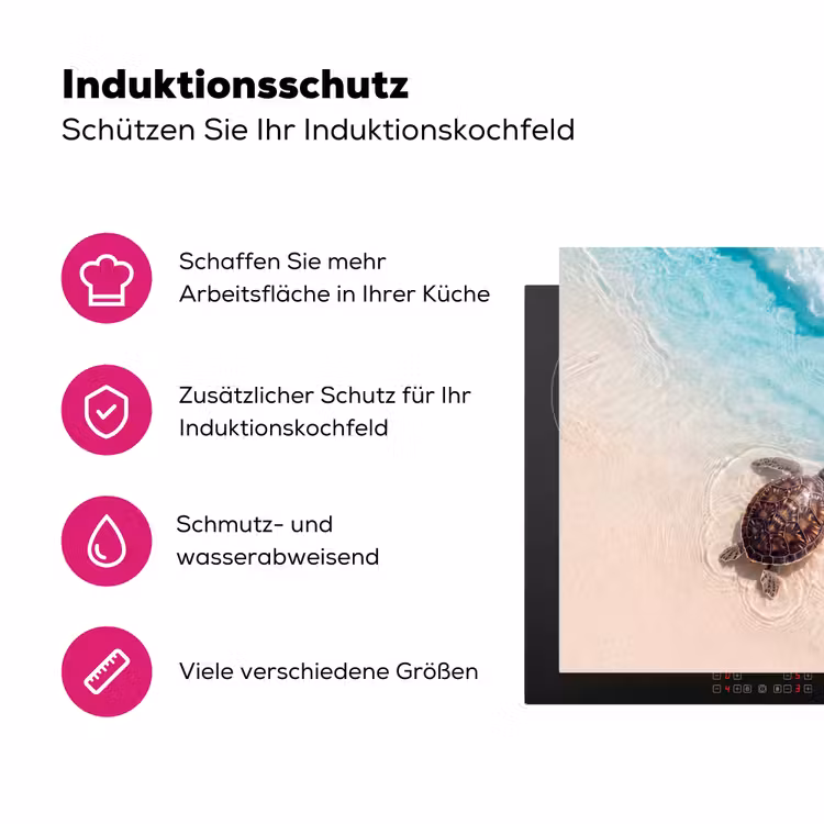 Schildpad - Helder water - Strand - Dieren - Natuur Inductie beschermer vinyl 3mm middel -zzzzzzz-lf-ups