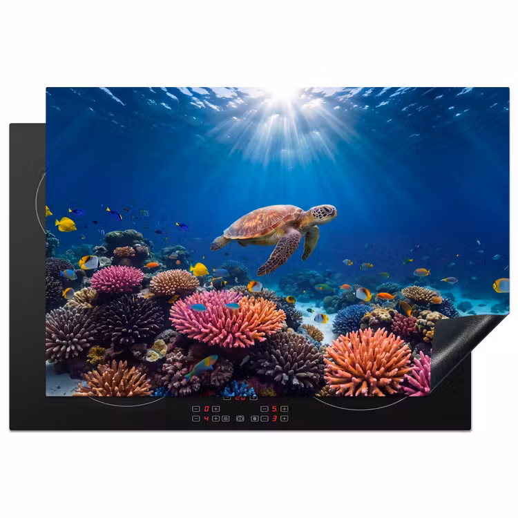 Schildpad - Koraalrif - Oceaan - Dieren - Blauw Inductie beschermer vinyl 3mm klein -3d