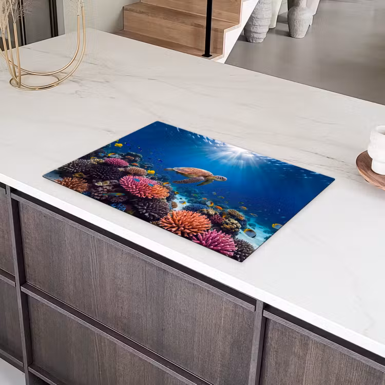Schildpad - Koraalrif - Oceaan - Dieren - Blauw Inductie beschermer vinyl 3mm klein -sfeer8