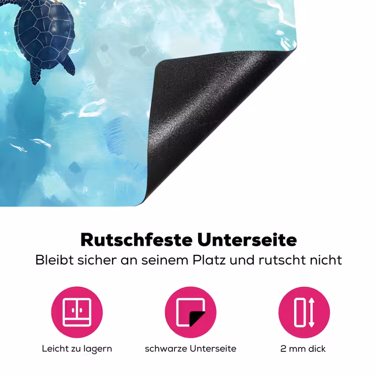 Schildpad - Zee - Blauw - Schittering Inductie beschermer vinyl 3mm middel -zzzzzzz-lf-onderkant
