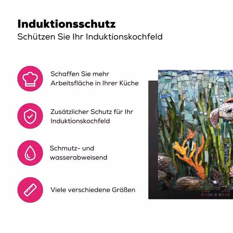 Schildpad - Zeewier - Mozaïek Inductie beschermer vinyl 3mm klein -zzzzzzz-lf-ups