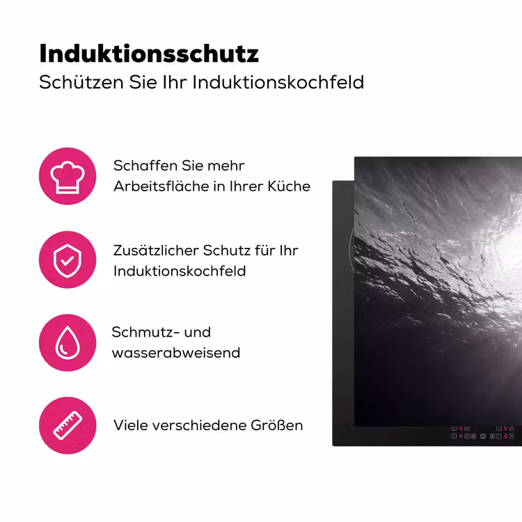 Schildpad - Onderwater - Lichtstralen - Oceaan - Zwart-wit Inductie beschermer vinyl 3mm klein -zzzzzzz-lf-ups