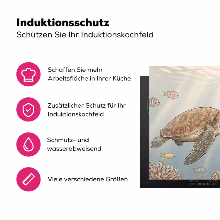 Schildpad - Onderwater - Natuur - Illustratie Inductie beschermer vinyl 3mm klein -zzzzzzz-lf-ups