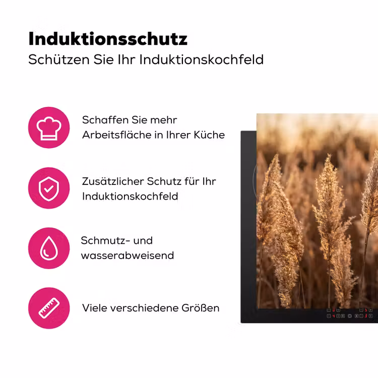 Rietpluimen - Gras - Zonsondergang - Goud - Serene Inductie beschermer vinyl 3mm klein -zzzzzzz-lf-ups