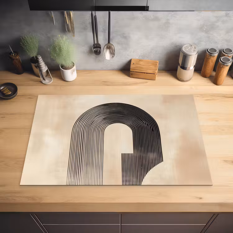 Boog -  Strepen - Minimalistisch - Zwart Inductie beschermer vinyl 3mm klein -sfeer5