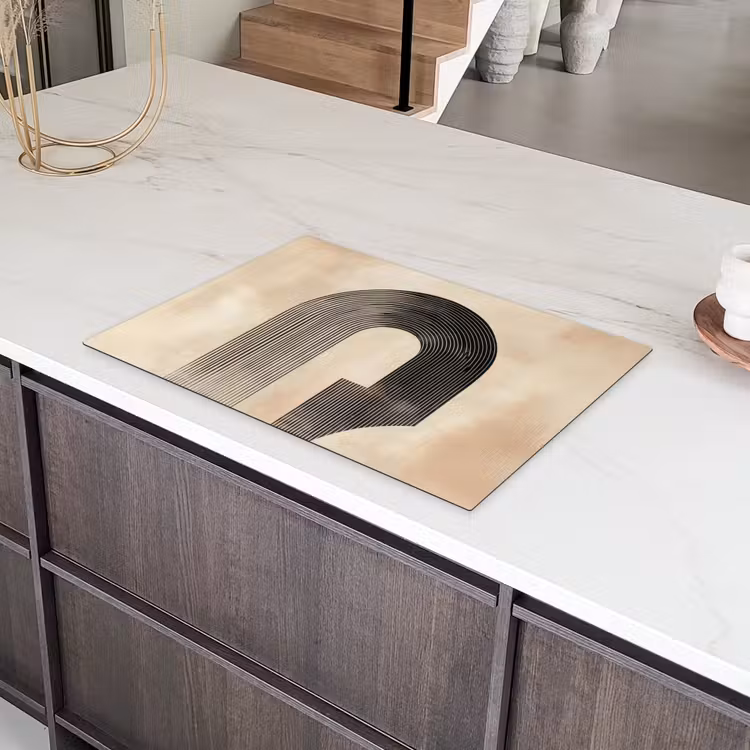 Boog -  Strepen - Minimalistisch - Zwart Inductie beschermer vinyl 3mm klein -sfeer8