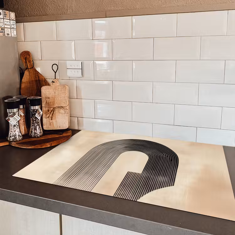 Boog -  Strepen - Minimalistisch - Zwart Inductie beschermer vinyl 3mm klein -sfeer3