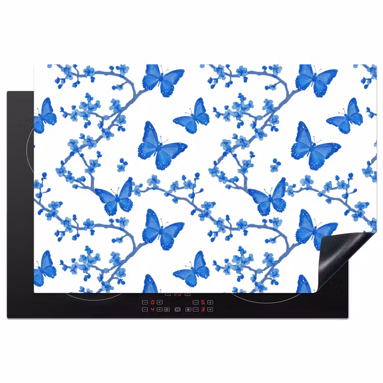 Vlinder - Bloemen - Blauw Inductie beschermer vinyl 3mm klein 276 -3d