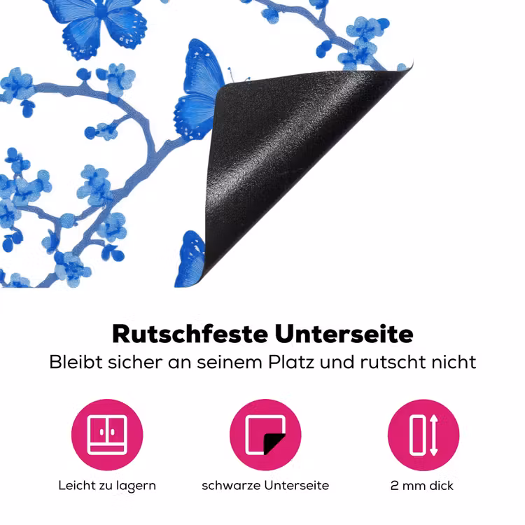 Vlinder - Bloemen - Blauw Inductie beschermer vinyl 3mm klein 276 -zzzzzzz-lf-onderkant