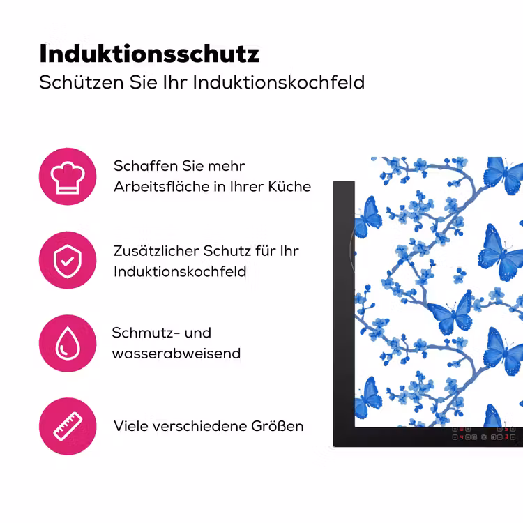 Vlinder - Bloemen - Blauw Inductie beschermer vinyl 3mm klein 276 -zzzzzzz-lf-ups