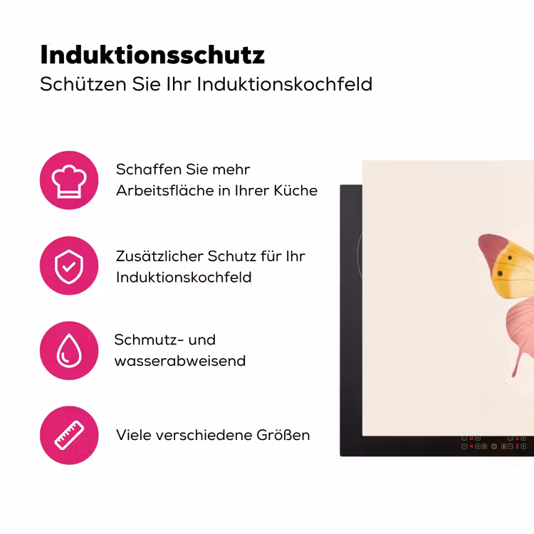 Vlinder - Illustratie - Roze Inductie beschermer vinyl 3mm klein -zzzzzzz-lf-ups