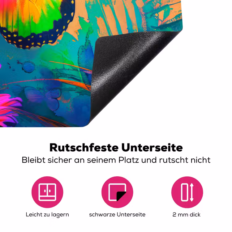 Vlinder - Planten - Kleurrijk - Roze - Bloemen Inductie beschermer vinyl 3mm middel -zzzzzzz-lf-onderkant