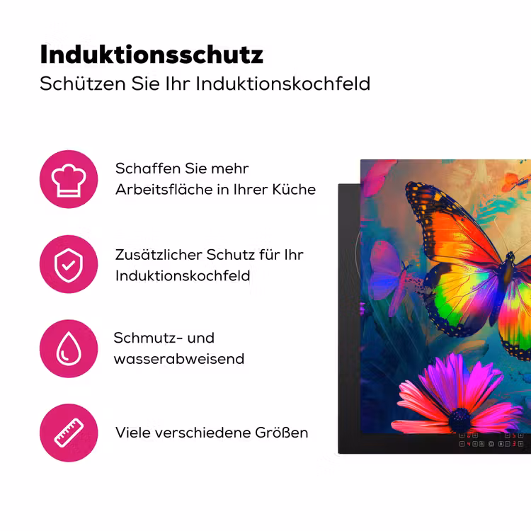 Vlinder - Planten - Kleurrijk - Roze - Bloemen Inductie beschermer vinyl 3mm middel -zzzzzzz-lf-ups