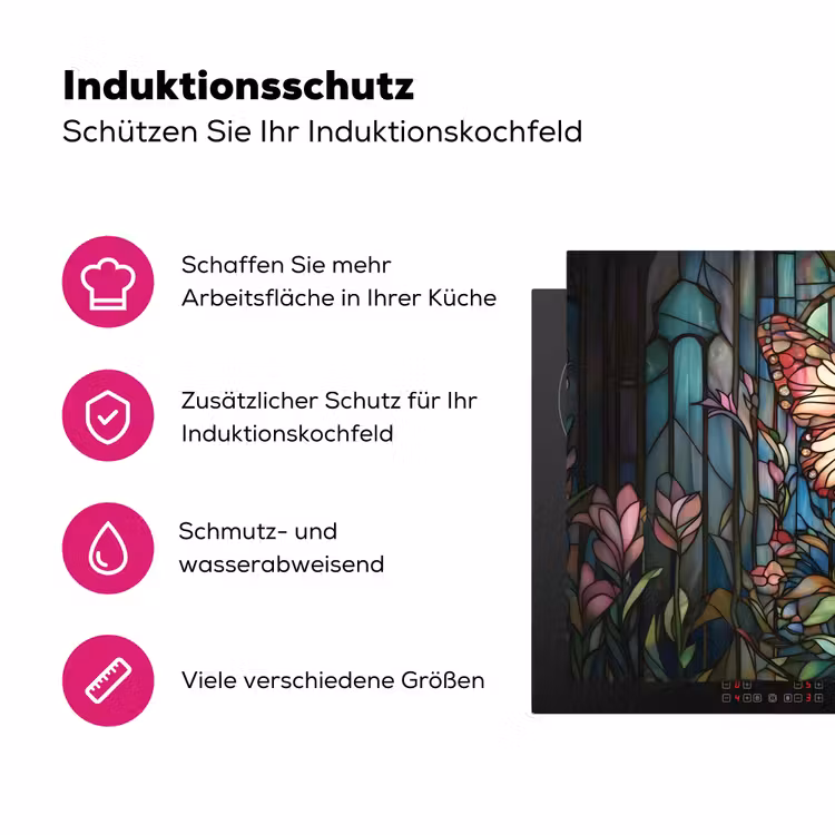 Vlinder - Roze - Bloemen - Bladeren Inductie beschermer vinyl 3mm klein -zzzzzzz-lf-ups