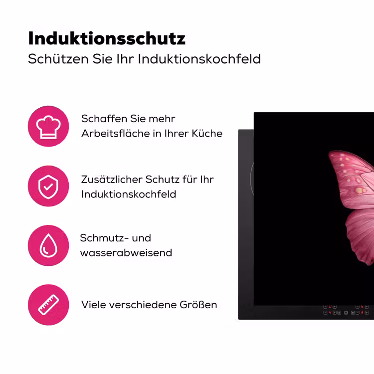 Vlinder - roze - Elegant Inductie beschermer vinyl 3mm klein -zzzzzzz-lf-ups