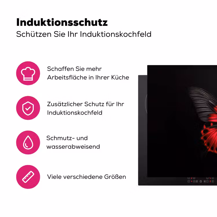Vlinder - Rood - Contrast Inductie beschermer vinyl 3mm klein -zzzzzzz-lf-ups