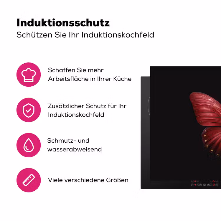 Vlinder - Rood - Minimalistisch Inductie beschermer vinyl 3mm klein -zzzzzzz-lf-ups